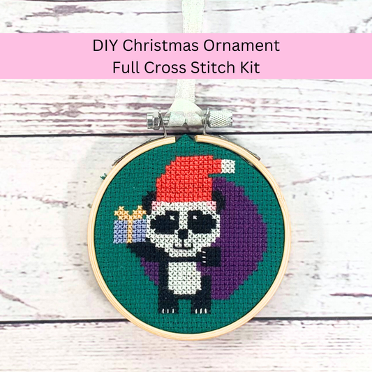 Panda Bear Christmas Cross Stitch Kit (3 inch hoop)