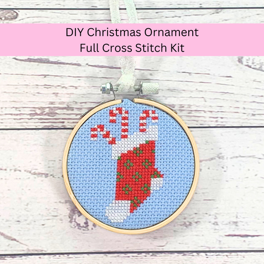 Christmas Stocking Cross Stitch Kit with Pattern (3 Inch Hoop)