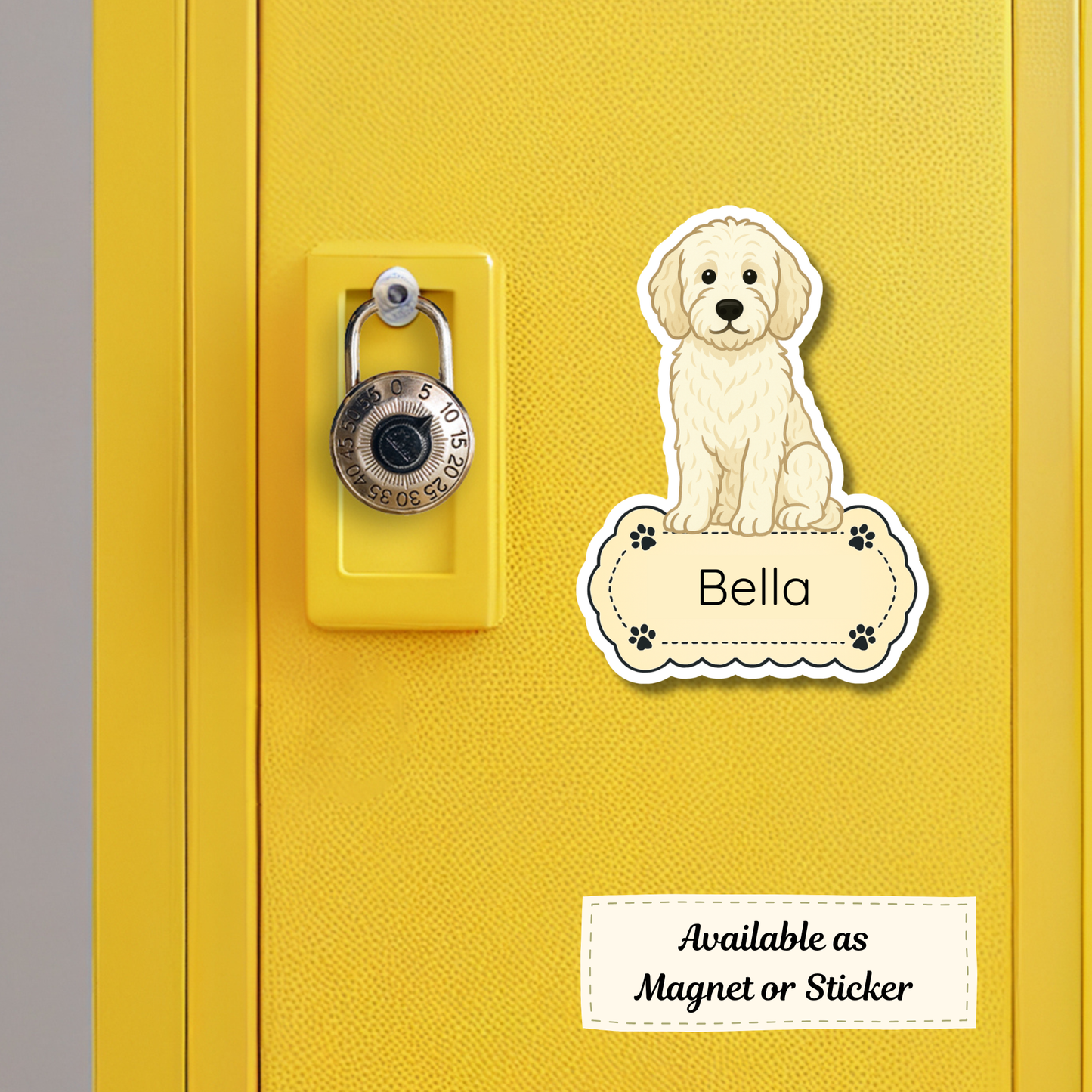 Autocollant personnalisé Goldendoodle - Crème | Personnalisable avec nom