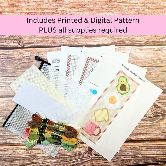 Kit de marque-pages « Petit-déjeuner à l'avocat » – Point de croix DIY pour débutants