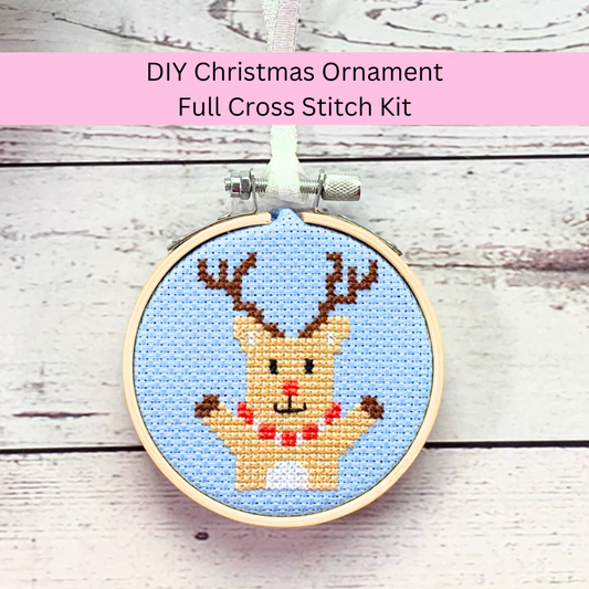 Whimsical Reindeer Cross Stitch Kit (3 inch hoop)