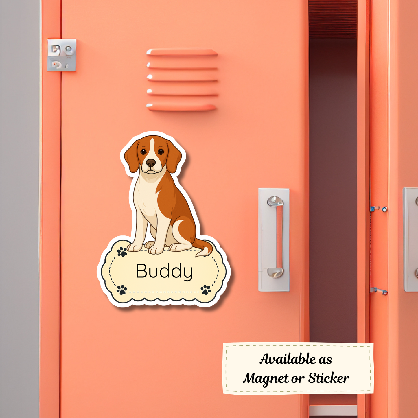 Autocollant personnalisé pour chien Beagle - Rouge et blanc | Personnalisable avec votre nom