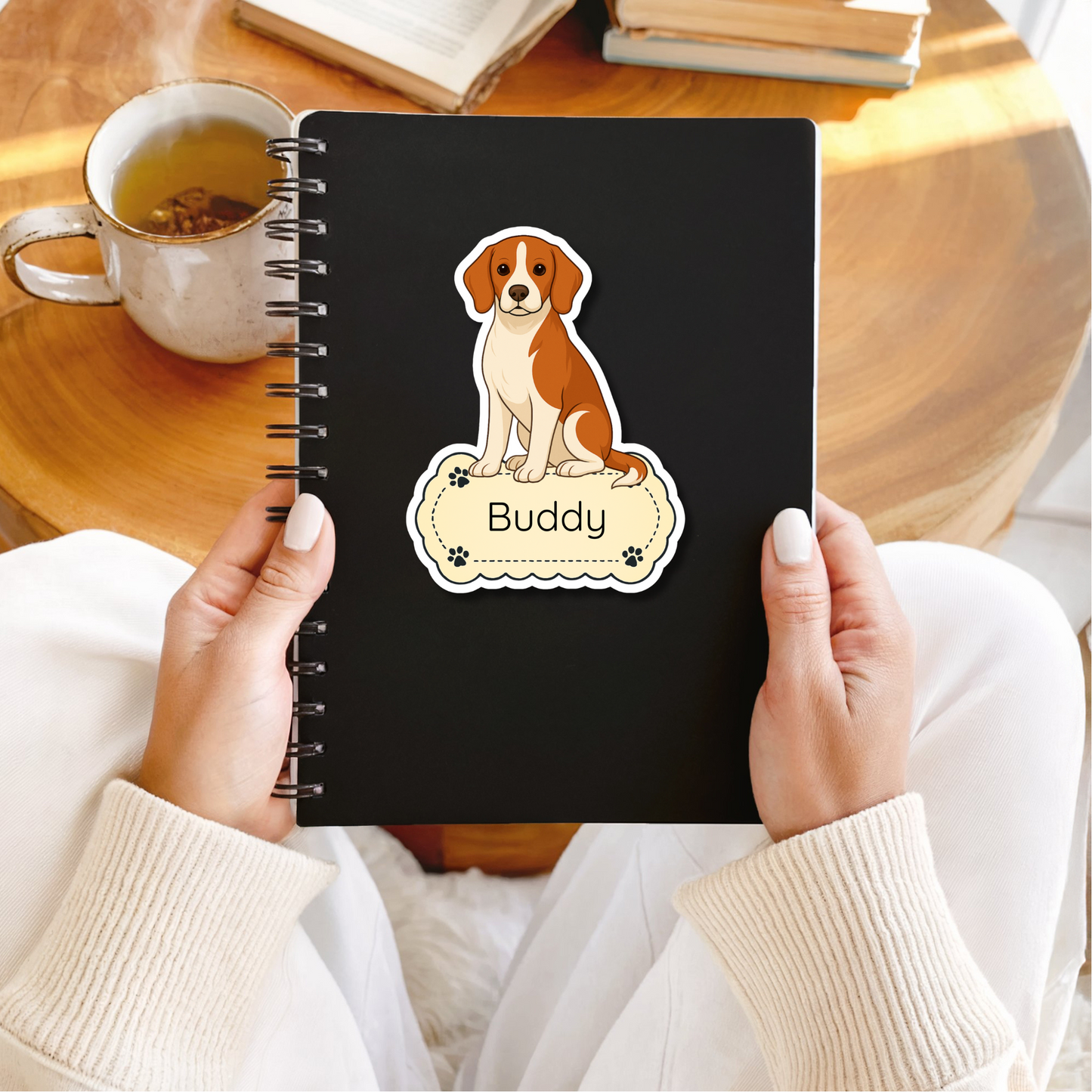 Aimant personnalisé pour chien Beagle - Rouge et blanc | Personnalisable avec le nom de l'animal