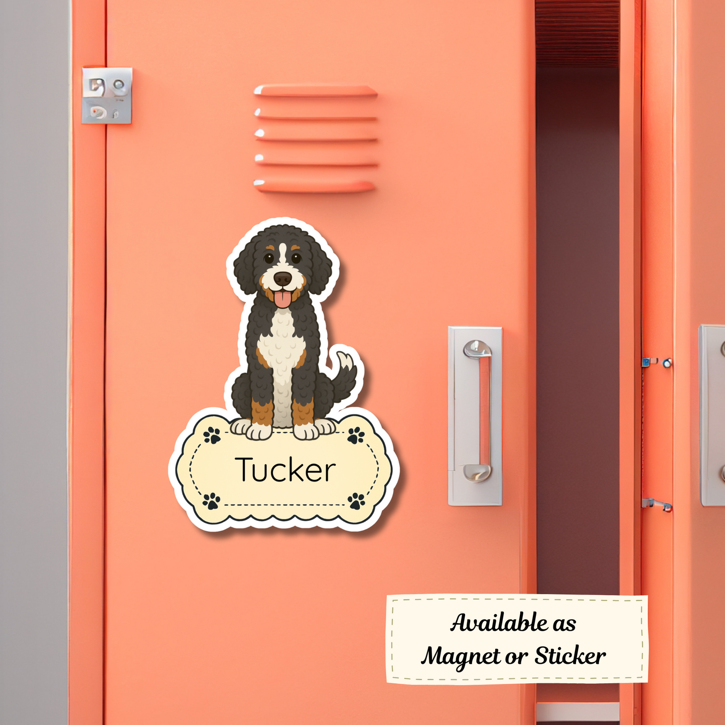 Custom Bernedoodle Dog Sticker - Tri-color | Personalized with Name