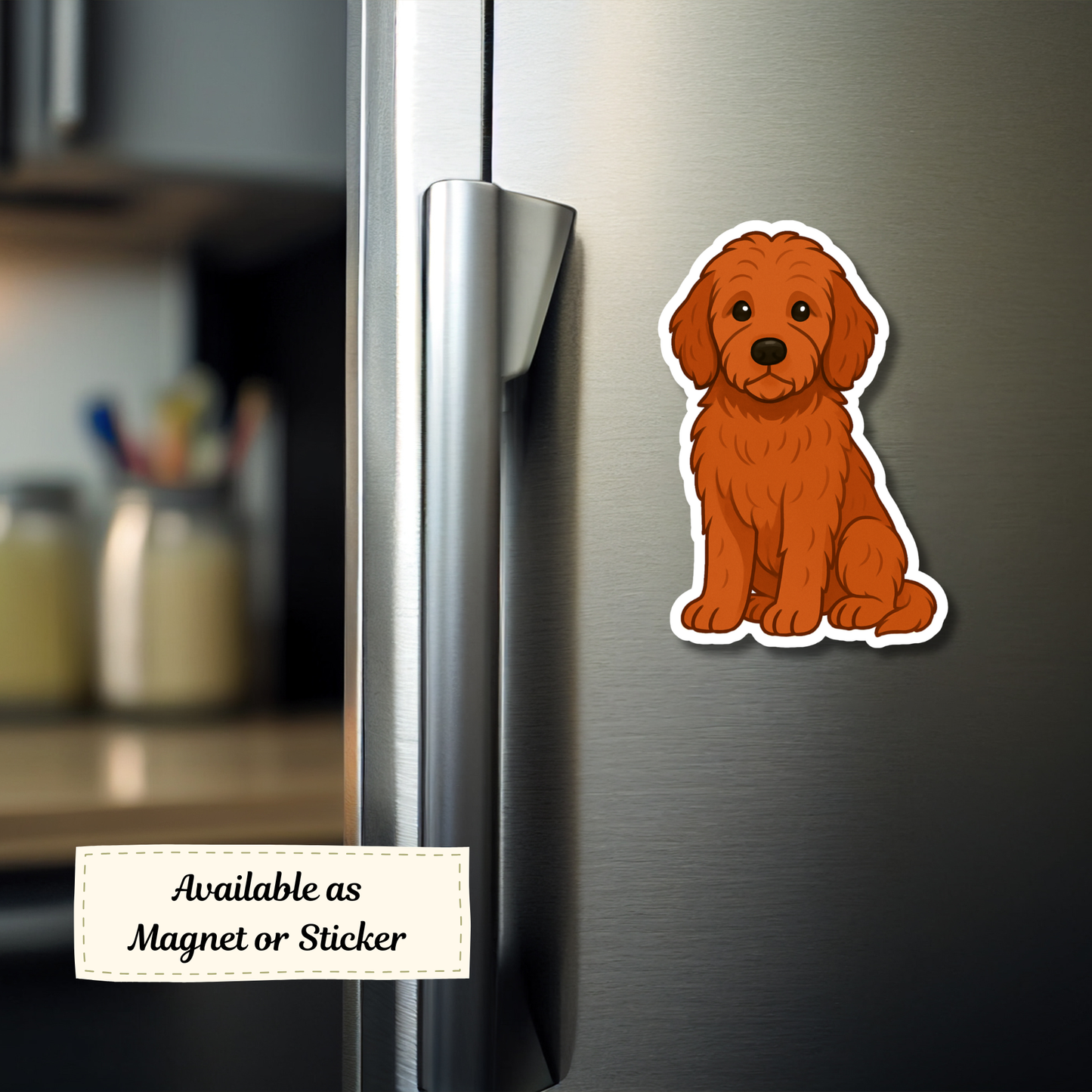Autocollant personnalisé Goldendoodle - Rouge | Personnalisable avec nom