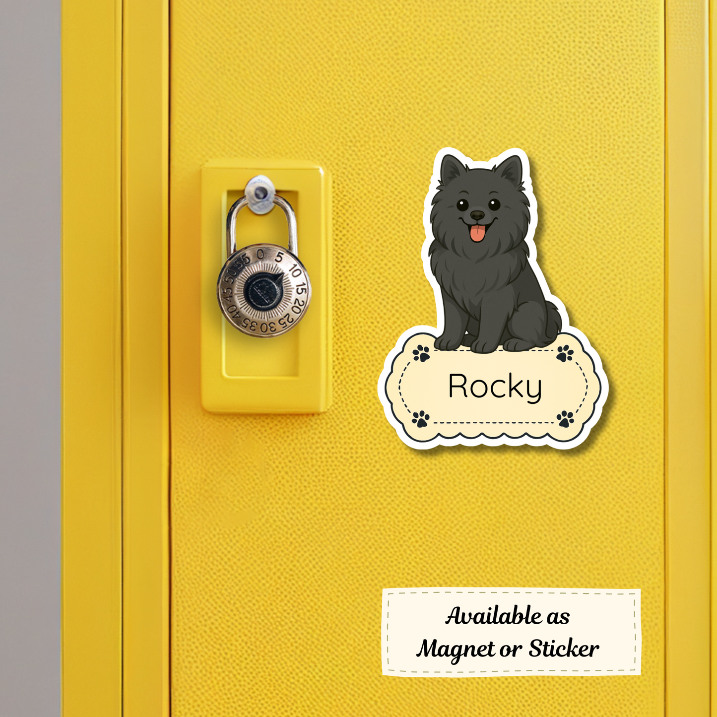 Autocollant personnalisé pour chien Pomeranian - Noir | Personnalisable avec nom