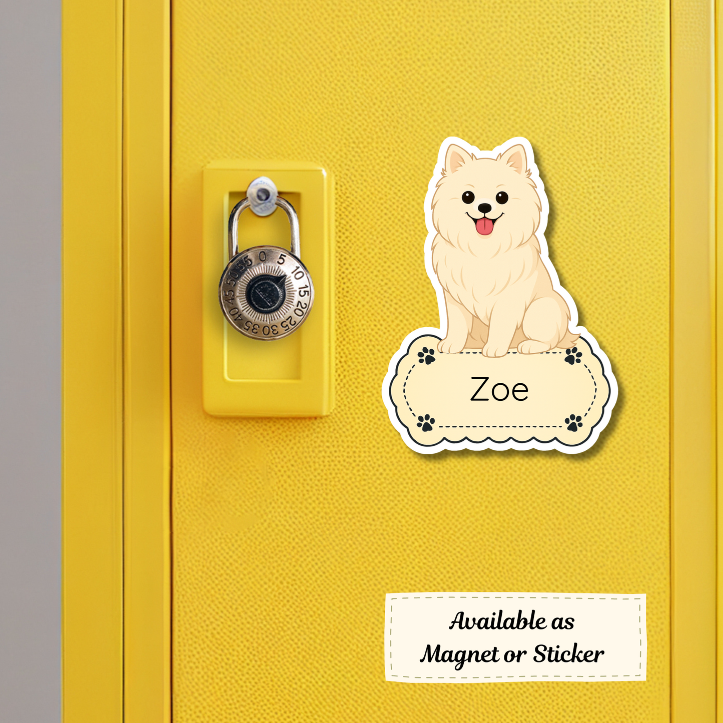 Autocollant personnalisé pour chien Pomeranian - Blanc | Personnalisable avec nom