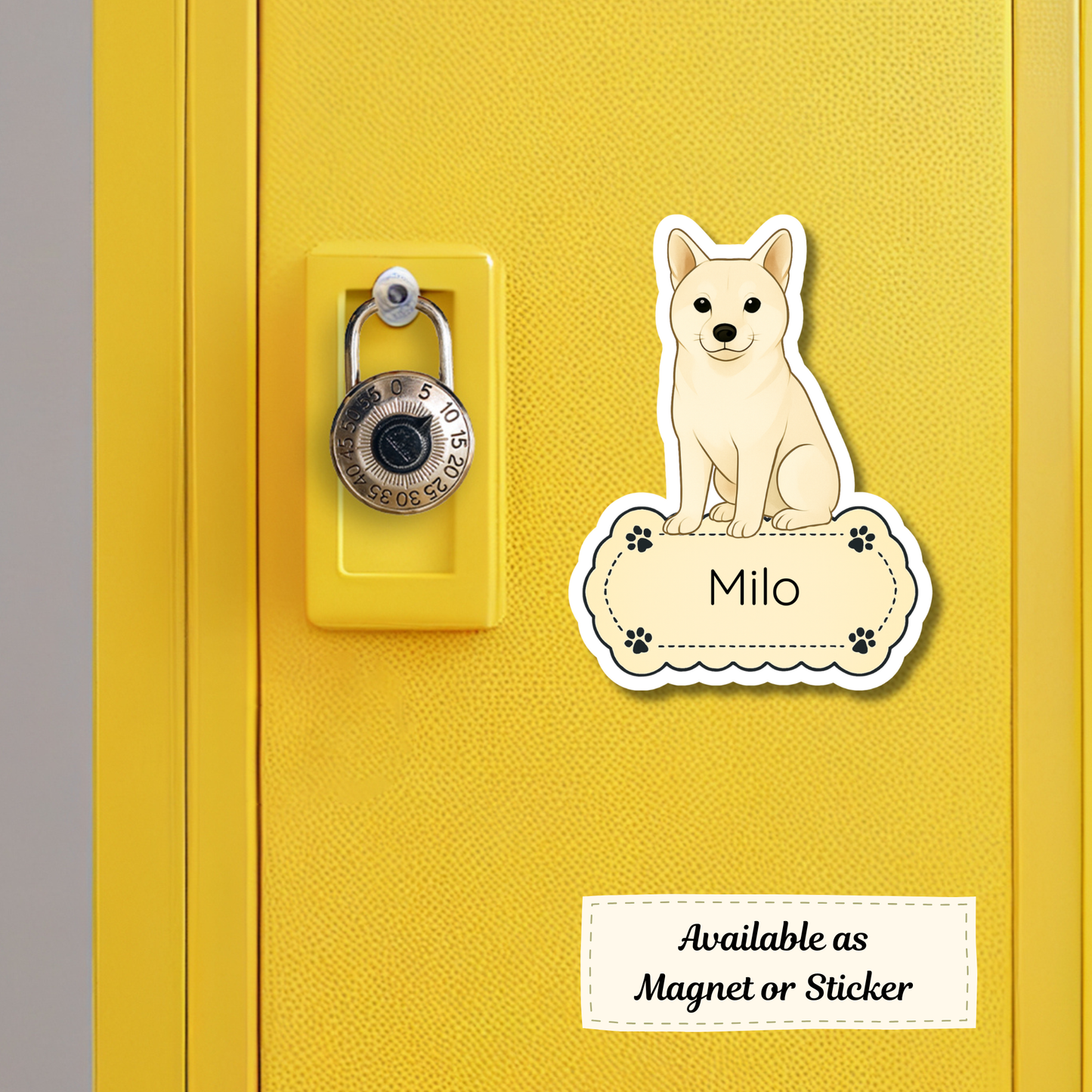 Autocollant personnalisé Shiba Inu - Crème | Personnalisable avec nom