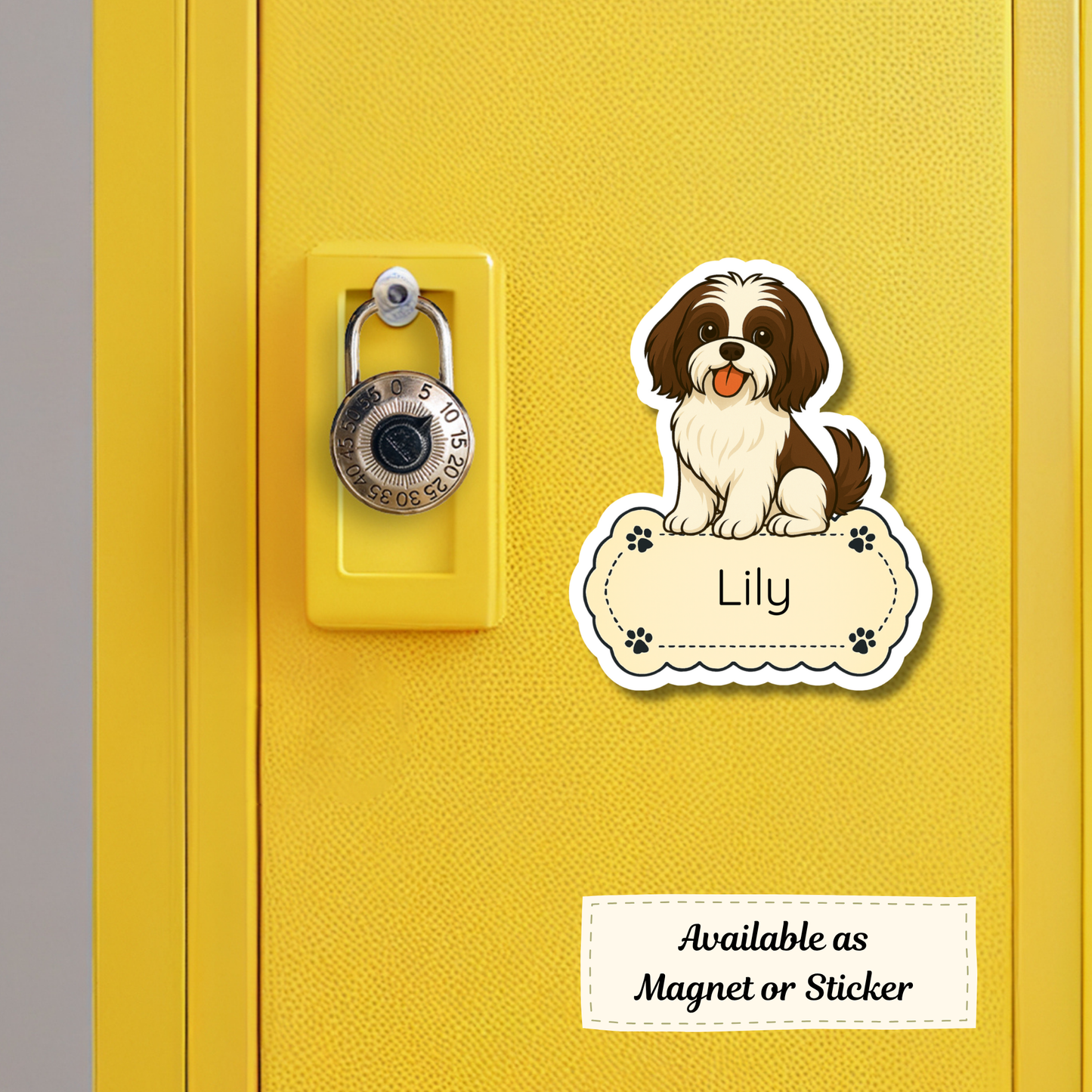 Autocollant personnalisé pour chien Shih Tzu - Marron et blanc | Personnalisable avec votre nom