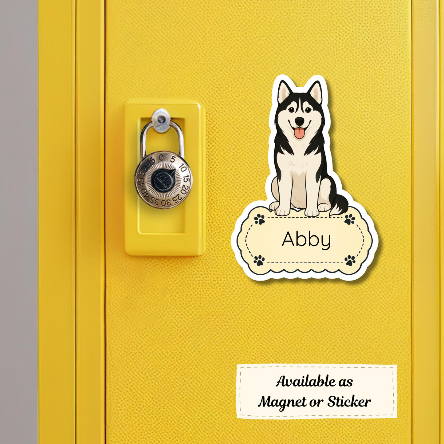 Autocollant personnalisé Husky de Sibérie - Noir et blanc | Personnalisable avec votre nom