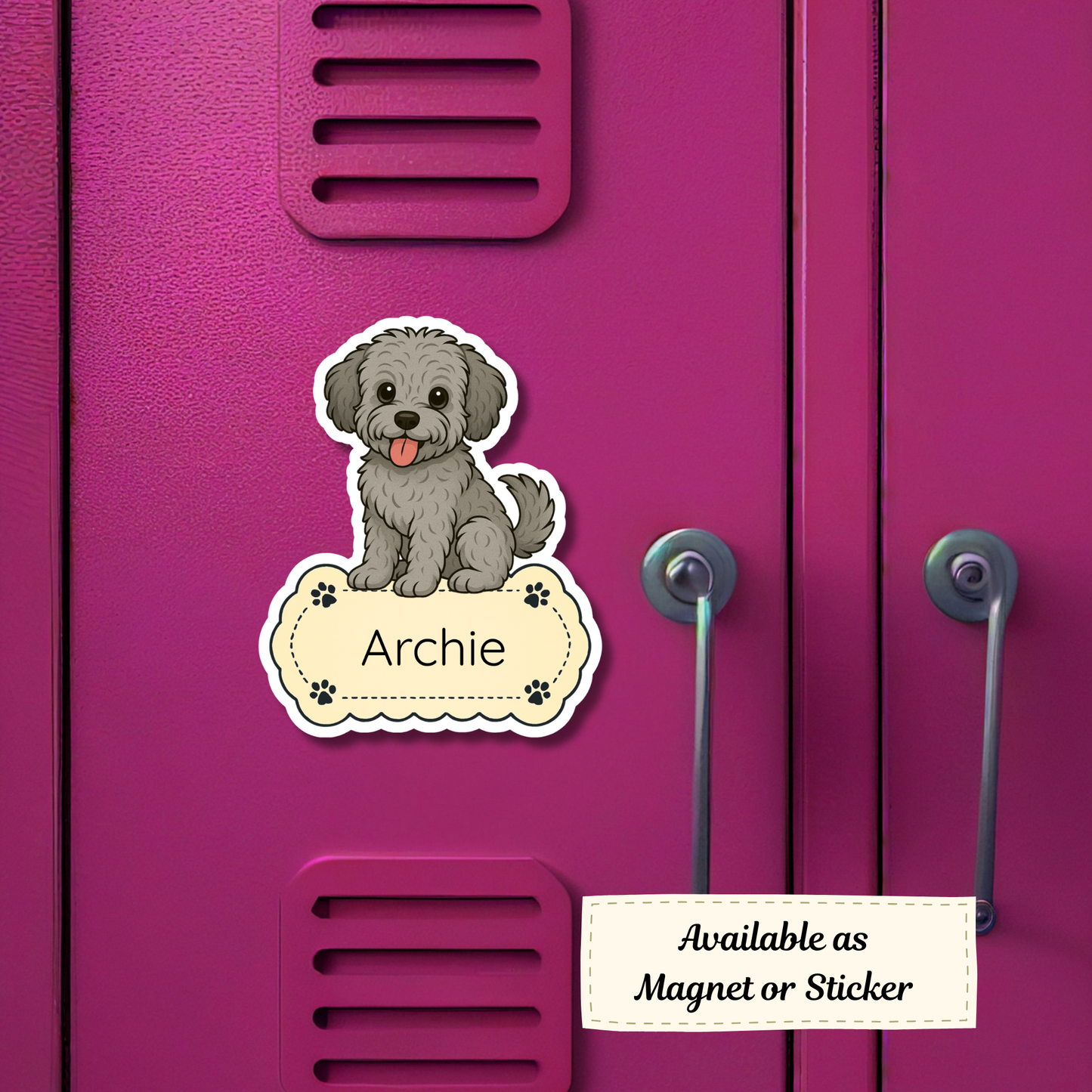 Autocollant personnalisé pour chien Yorkiepoo - Argent | Personnalisable avec nom