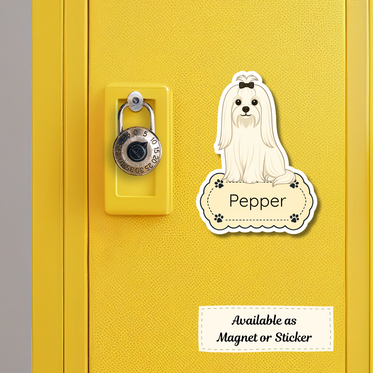 Autocollant personnalisé pour chien maltais – Poil long blanc | Personnalisable avec nom