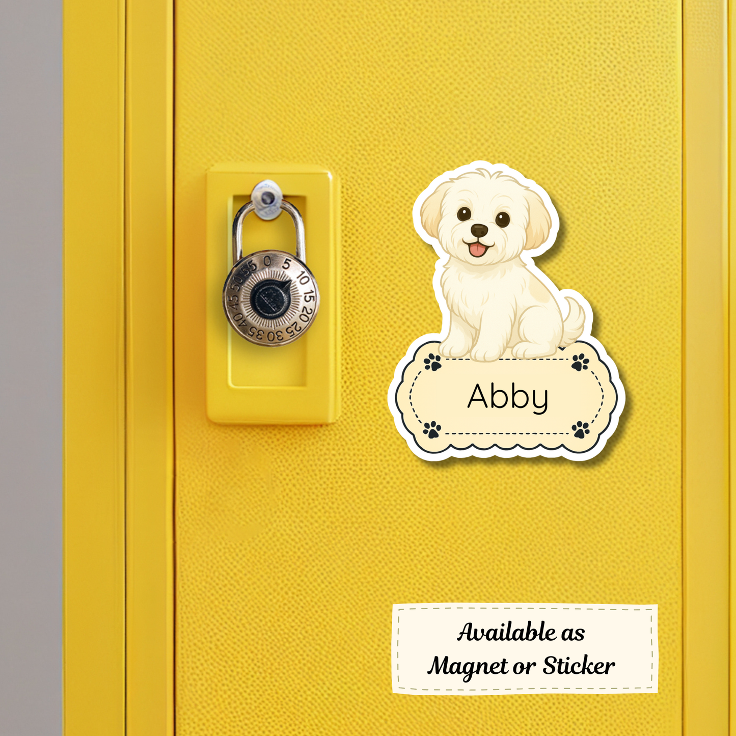 Autocollant personnalisé pour chien maltais – Blanc avec marquages ​​chamois | Personnalisable avec nom