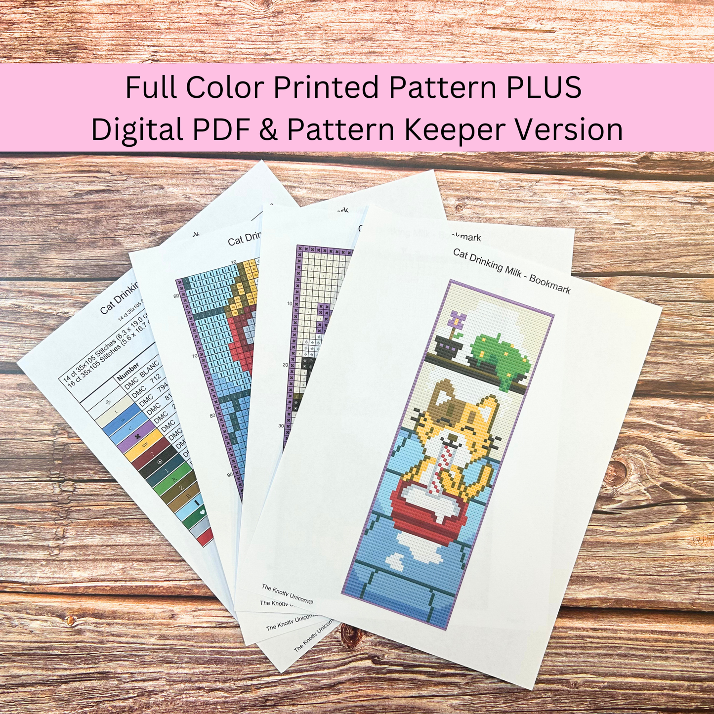 Kit de marque-pages chat buvant du lait – Cadeau de broderie DIY pour amoureux des chats