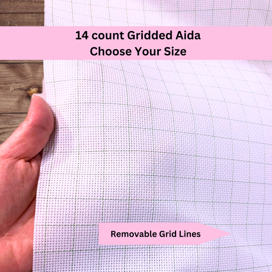 14 Count Gridded Aida Cloth with Removable Lines - Multiple Sizes Available