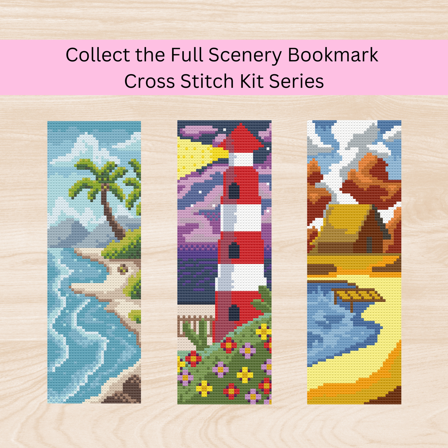 Kit de marque-page phare – Broderie côtière à faire soi-même (6,3 x 19 cm)