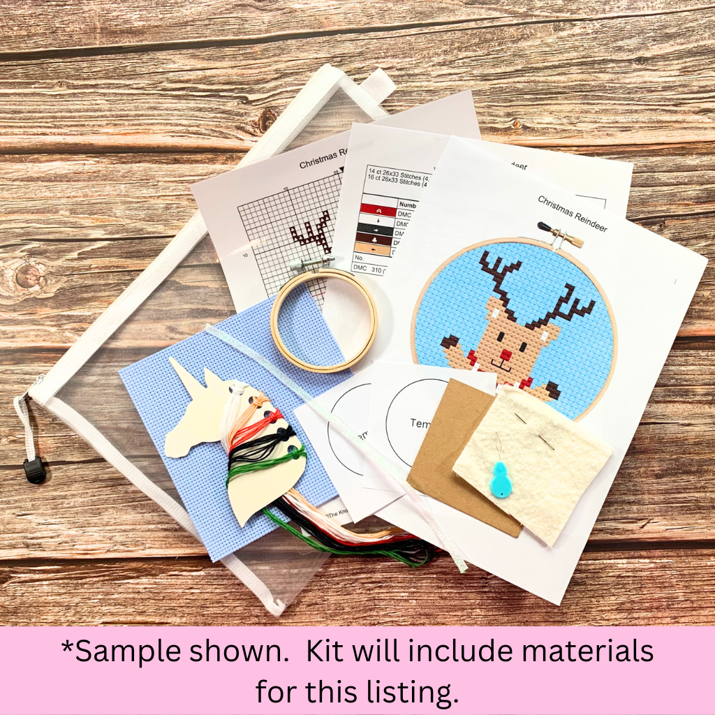 Christmas Stocking Cross Stitch Kit with Pattern (3 Inch Hoop)