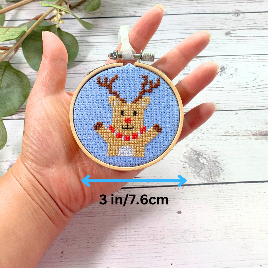 Whimsical Reindeer Cross Stitch Kit (3 inch hoop)