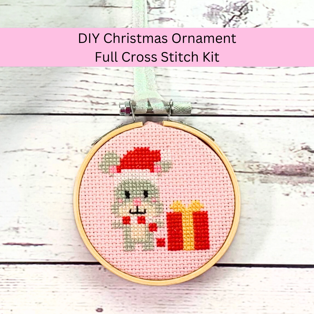 Christmas Grey Mouse Cross Stitch Kit (3 inch Hoop)