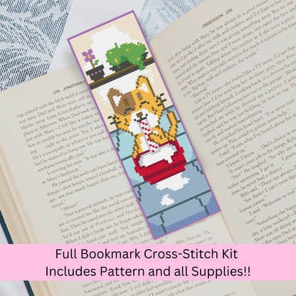 Kit de marque-pages chat buvant du lait – Cadeau de broderie DIY pour amoureux des chats