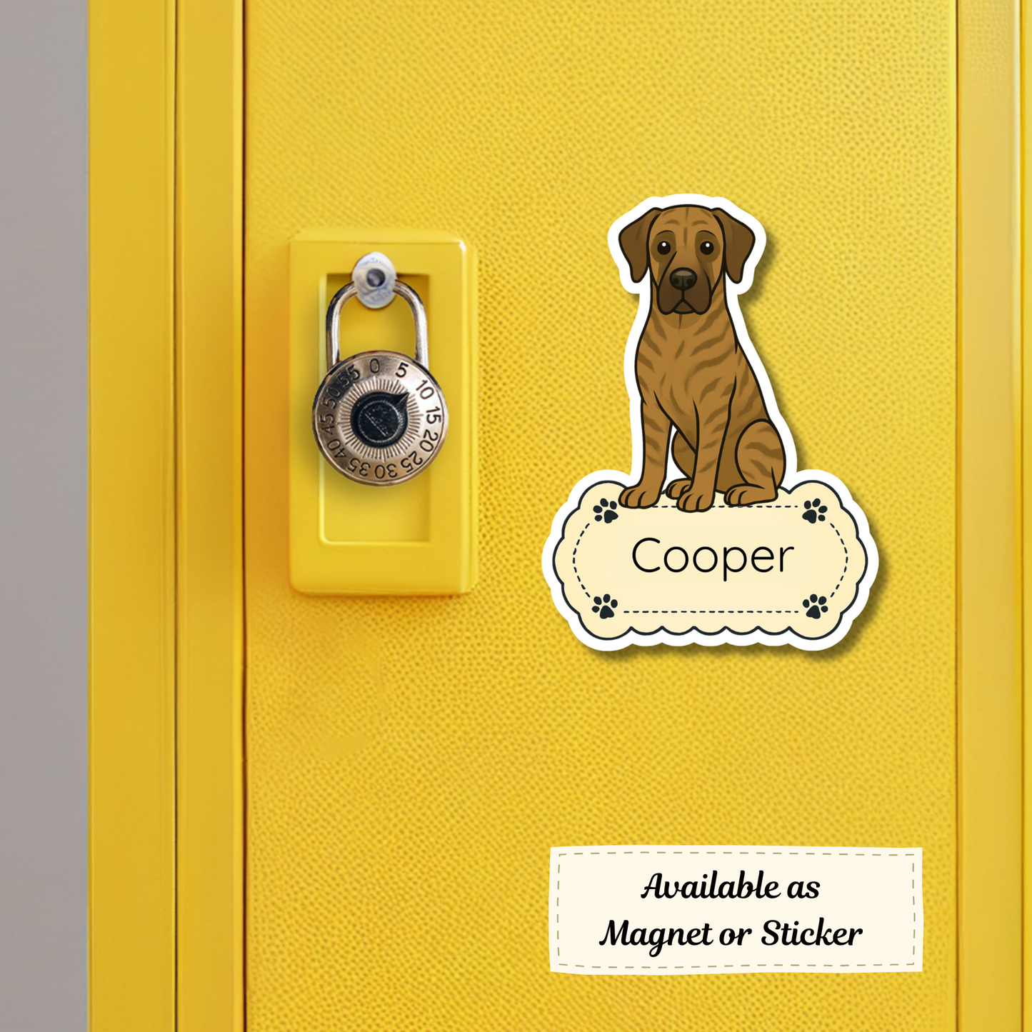 Aimant personnalisé pour chien Dogue Allemand - Bringé | Personnalisable avec le nom de l'animal