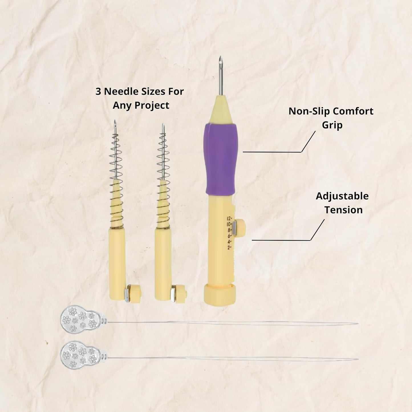 Adjustable Punch Needle Tool Kit – 3 Needle Sizes + Threaders