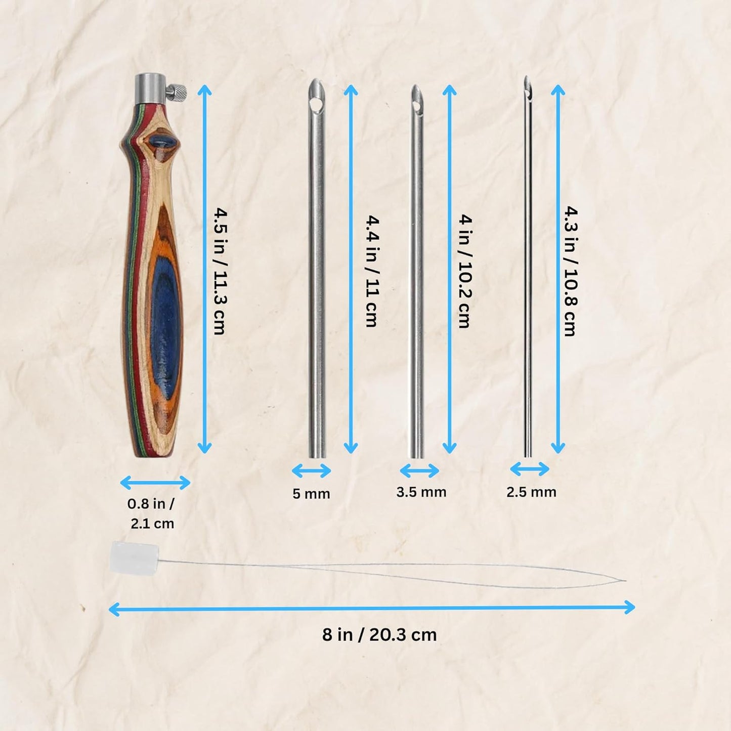Kit d'aiguilles à perforer en bois arc-en-ciel de qualité supérieure | 3 astuces pour l'art du fil et de la fibre