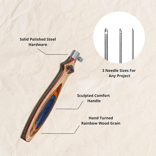 Premium Rainbow Wood Punch Needle Kit | 3 Tips for Yarn & Fiber Art