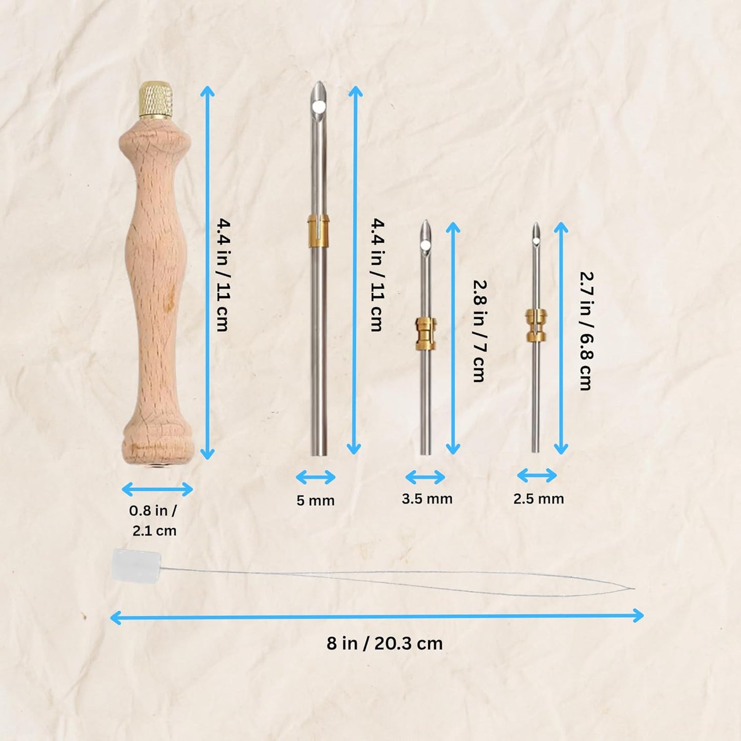 Classic Wooden Punch Needle Tool Set – 3 Needle Tips + Threader