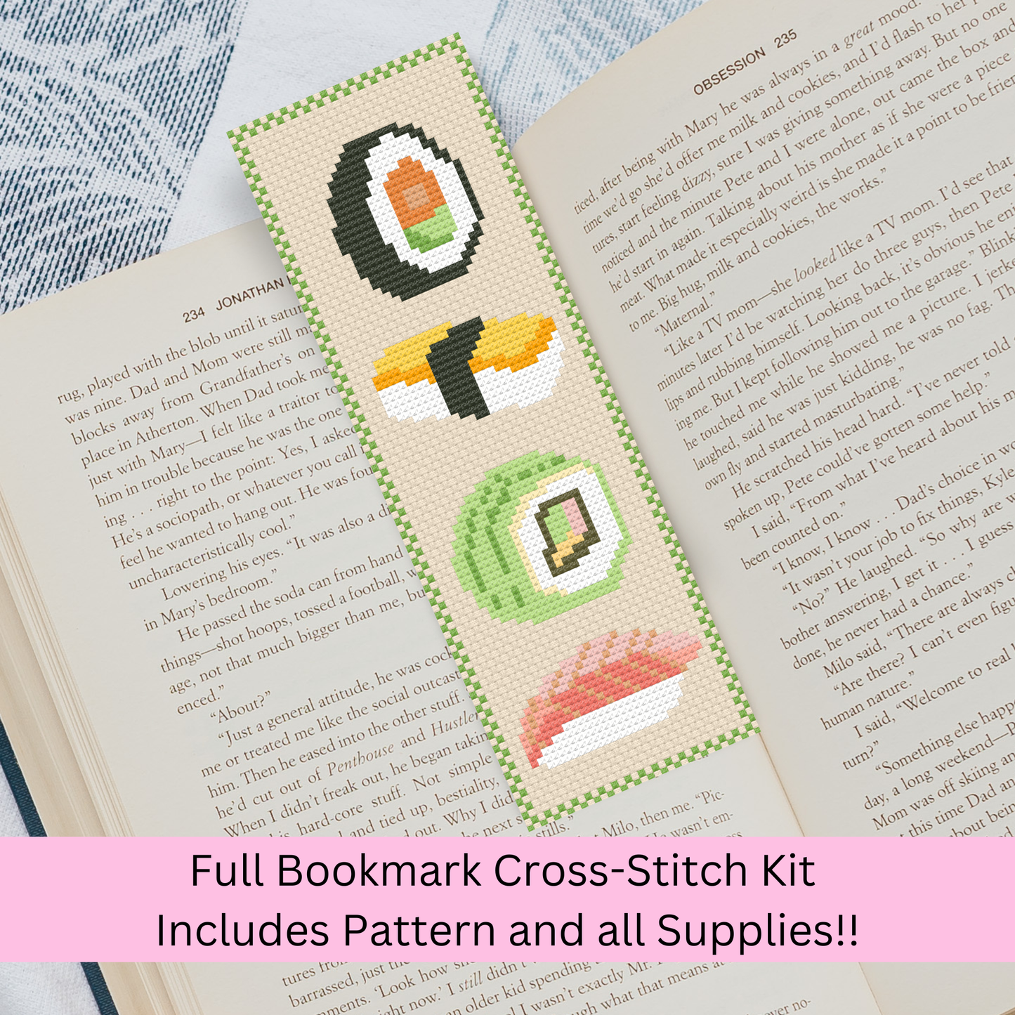 Kit marque-pages sushis – Cadeau de point de croix à faire soi-même