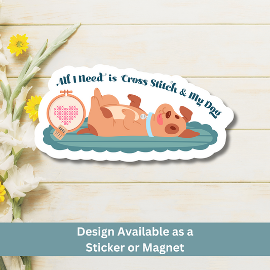 Magnet of dog and hoop design on wood flat lay