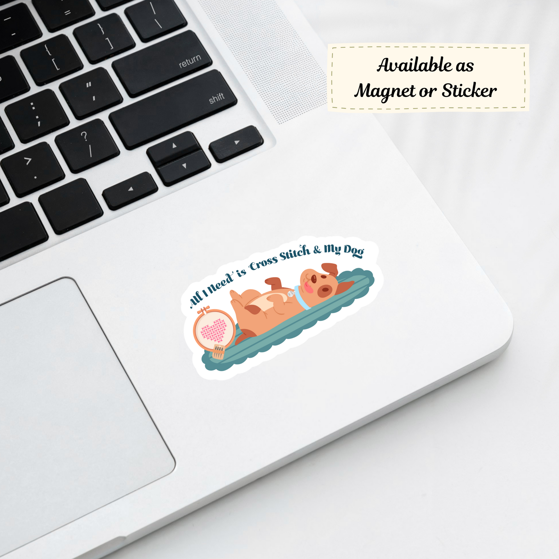 Sticker of dog & stitching design on laptop