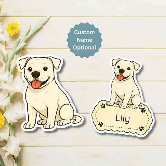 Aimant bouledogue américain personnalisé – Blanc | Personnalisable avec le nom de l'animal