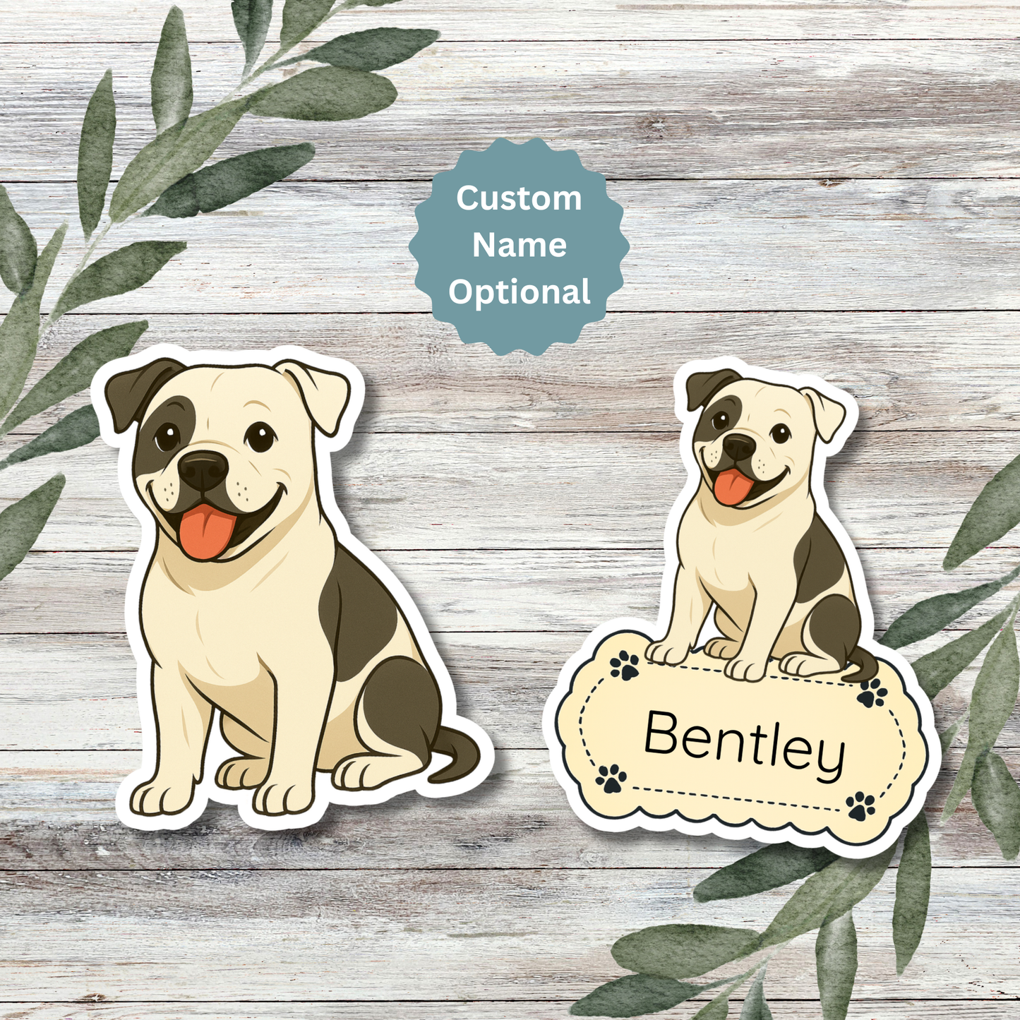 Custom American Bulldog Dog Sticker - White and Black Patches | Personalized with Name
