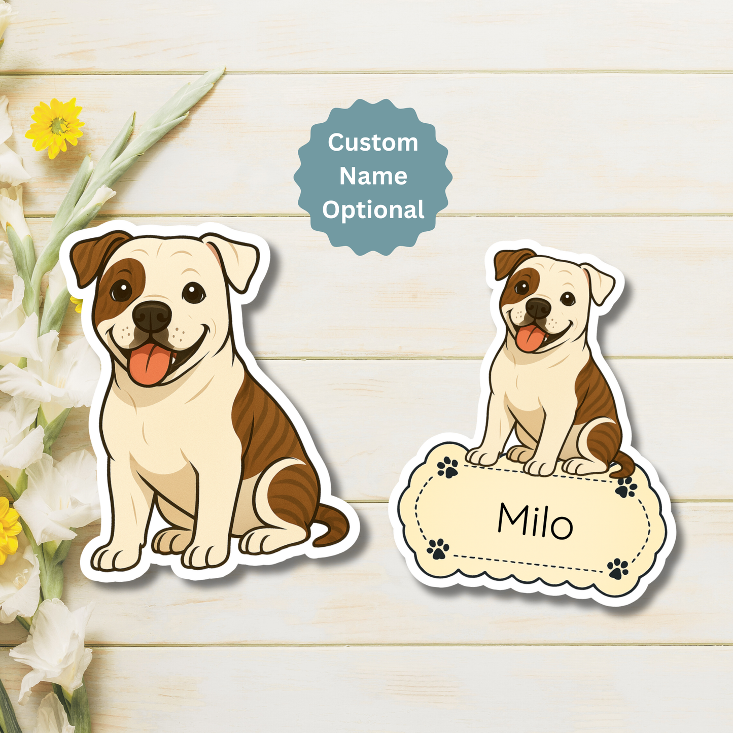 Custom American Bulldog Dog Magnet - White and Brindle Patches | Personalized with Pet Name