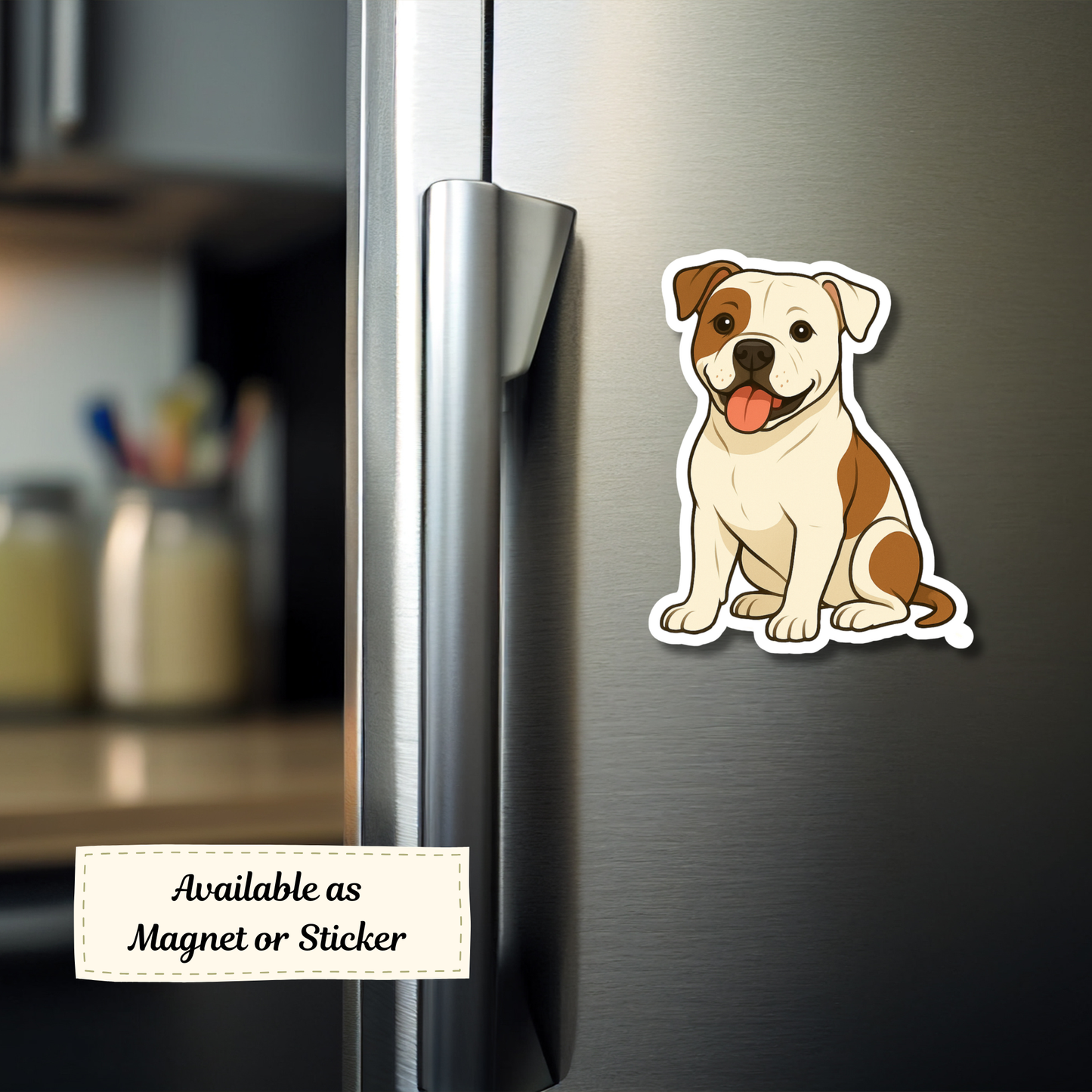 Custom American Bulldog Dog Sticker - White and Brown Patches | Personalized with Name