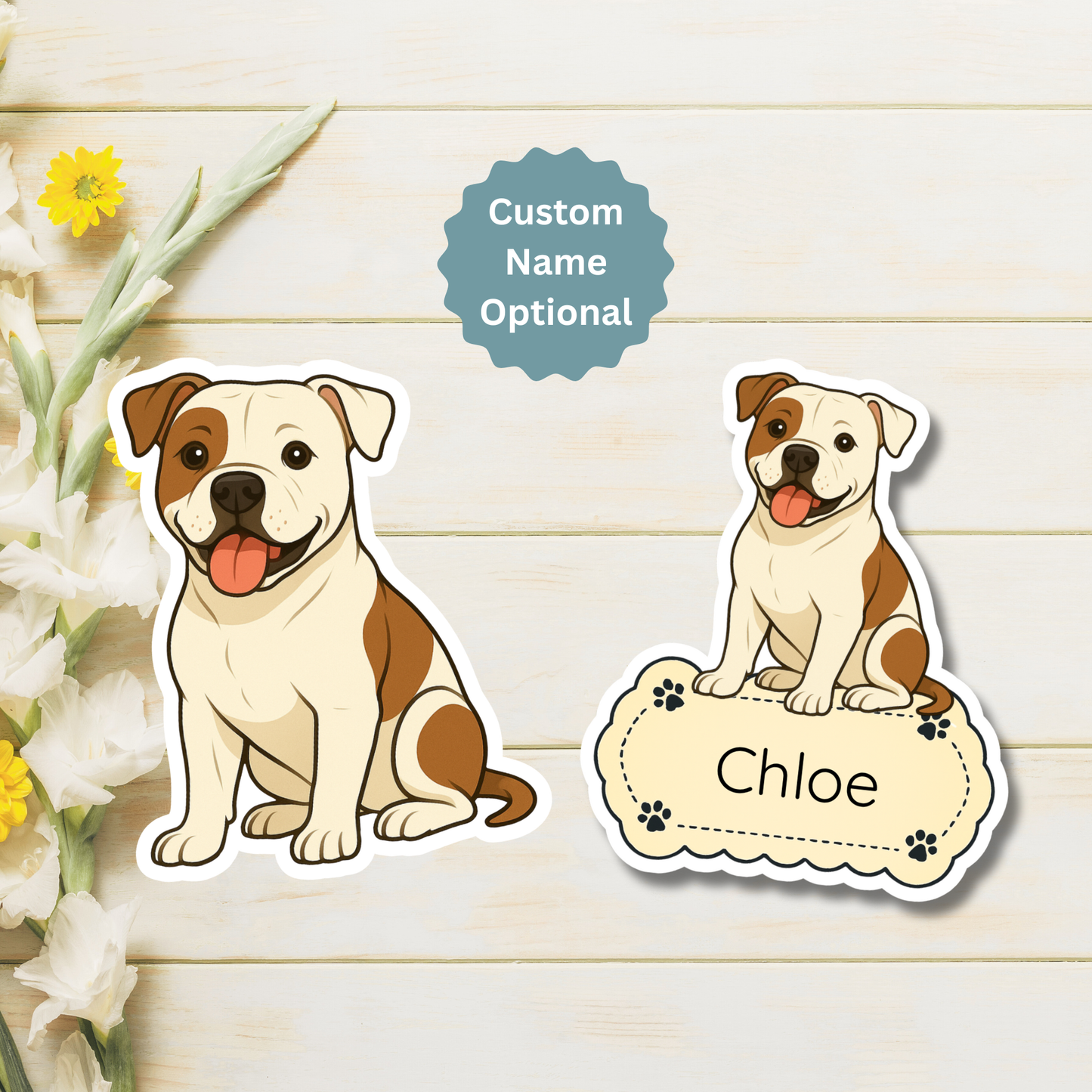 Custom American Bulldog Dog Magnet - White and Brown Patches | Personalized with Pet Name
