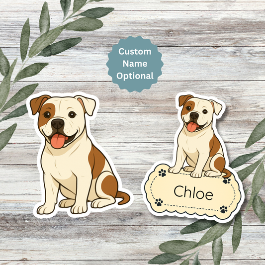 Autocollant bouledogue américain personnalisé - Patchs blancs et marron | Personnalisable avec votre nom