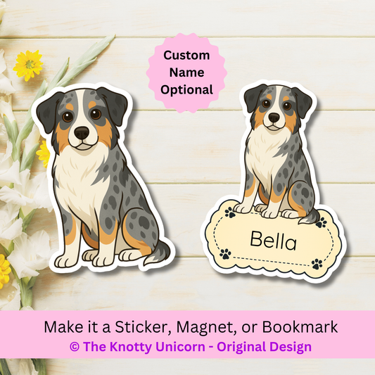 Custom Australian Shepherd Dog Magnet / Bookmark - Blue Merle