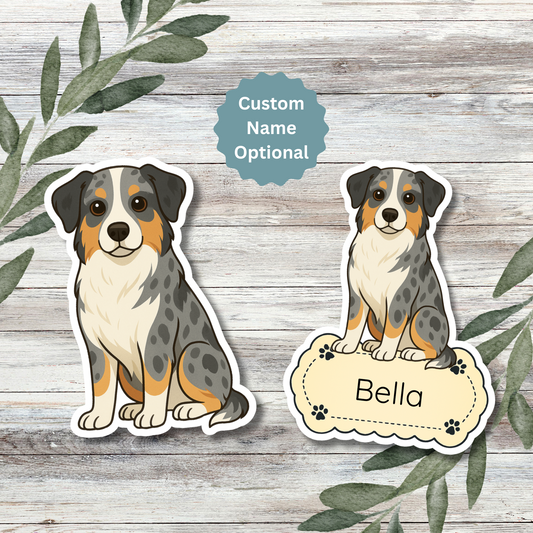 Autocollant personnalisé Berger Australien – Bleu Merle | Personnalisable avec votre nom