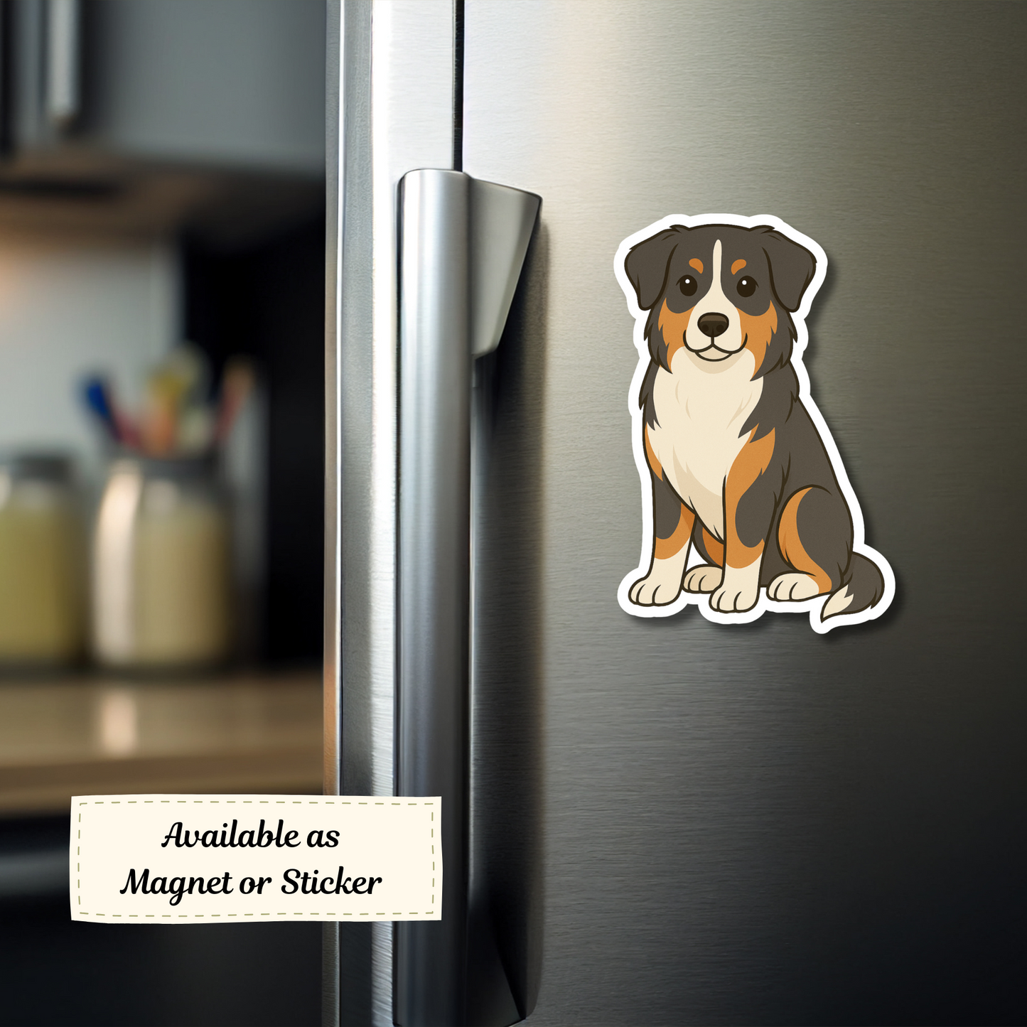 Custom Australian Shepherd Dog Magnet - Tri Colored | Personalized with Pet Name