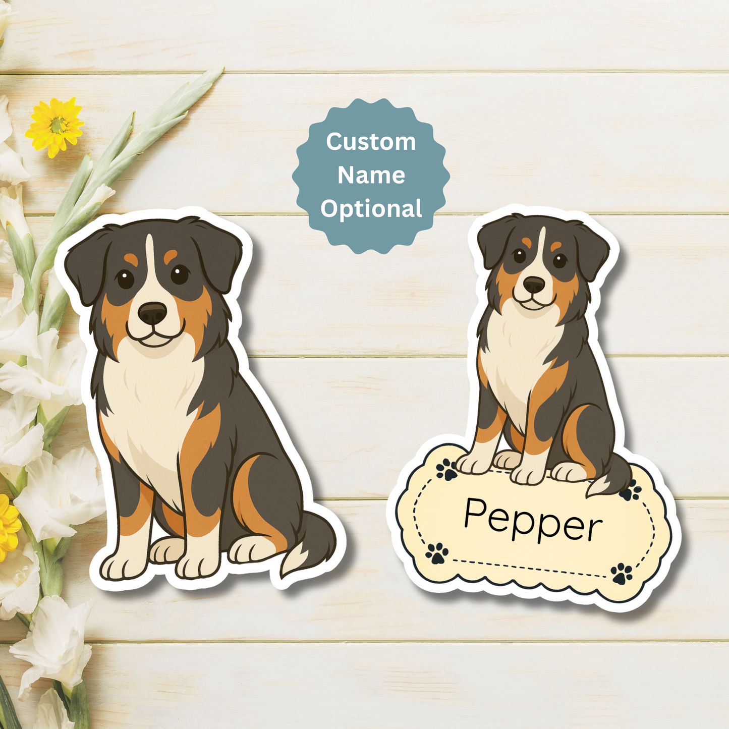 Custom Australian Shepherd Dog Magnet - Tri Colored | Personalized with Pet Name