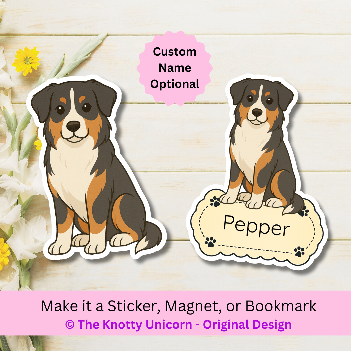 Custom Australian Shepherd Dog Magnet / Bookmark - Tri Colored