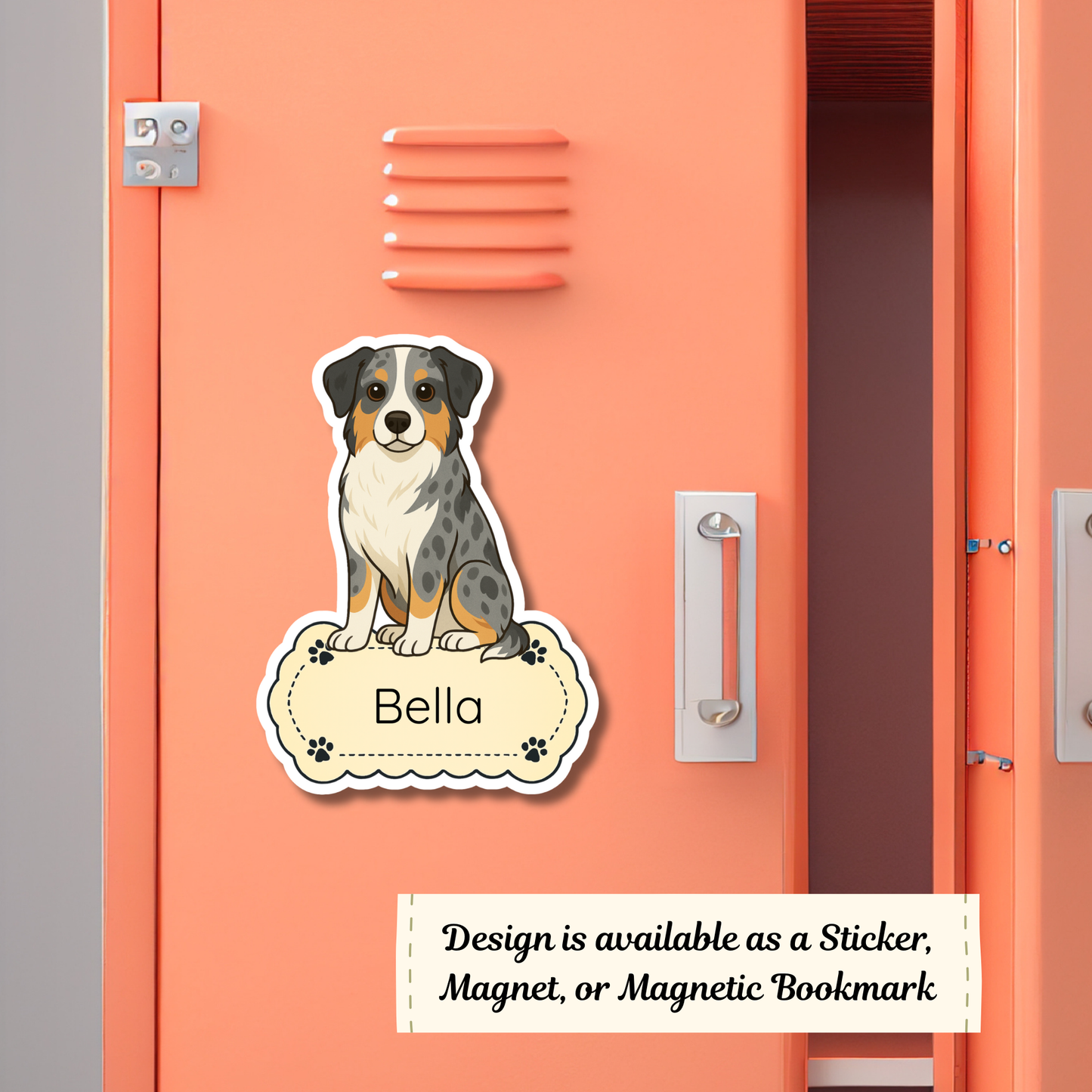 Aimant personnalisé Berger Australien – Bleu Merle | Personnalisable avec le nom de l'animal