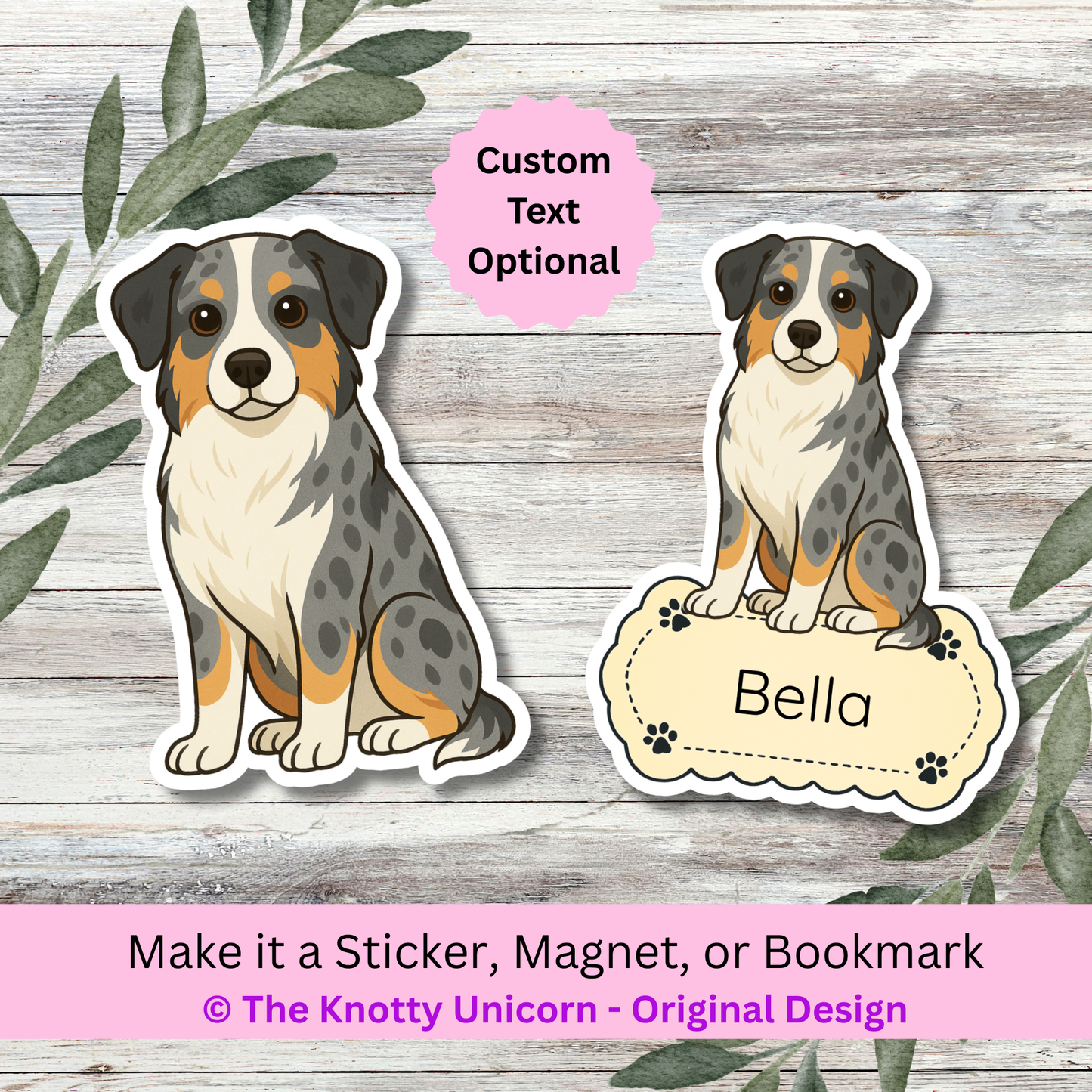 Personalized Australian Shepherd Dog Sticker - Blue Merle