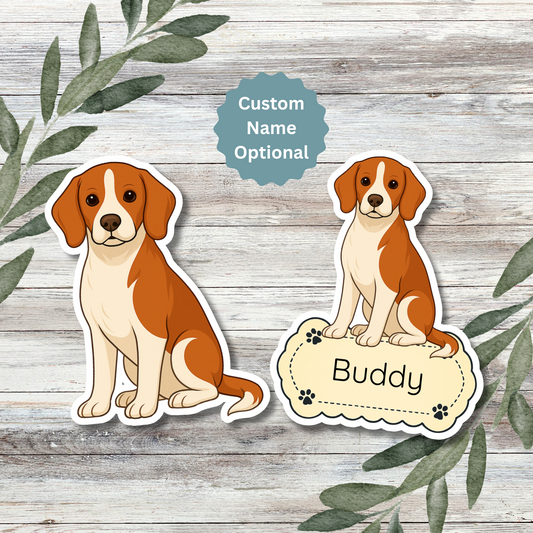 Autocollant personnalisé pour chien Beagle - Rouge et blanc | Personnalisable avec votre nom