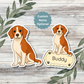 Autocollant personnalisé pour chien Beagle - Rouge et blanc | Personnalisable avec votre nom