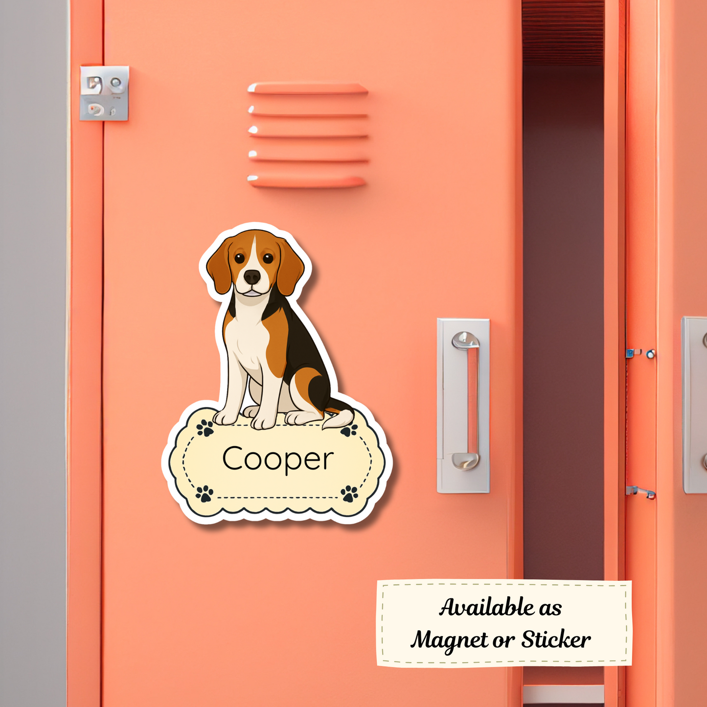 Autocollant personnalisé pour chien Beagle - Chocolat tricolore | Personnalisable avec votre nom