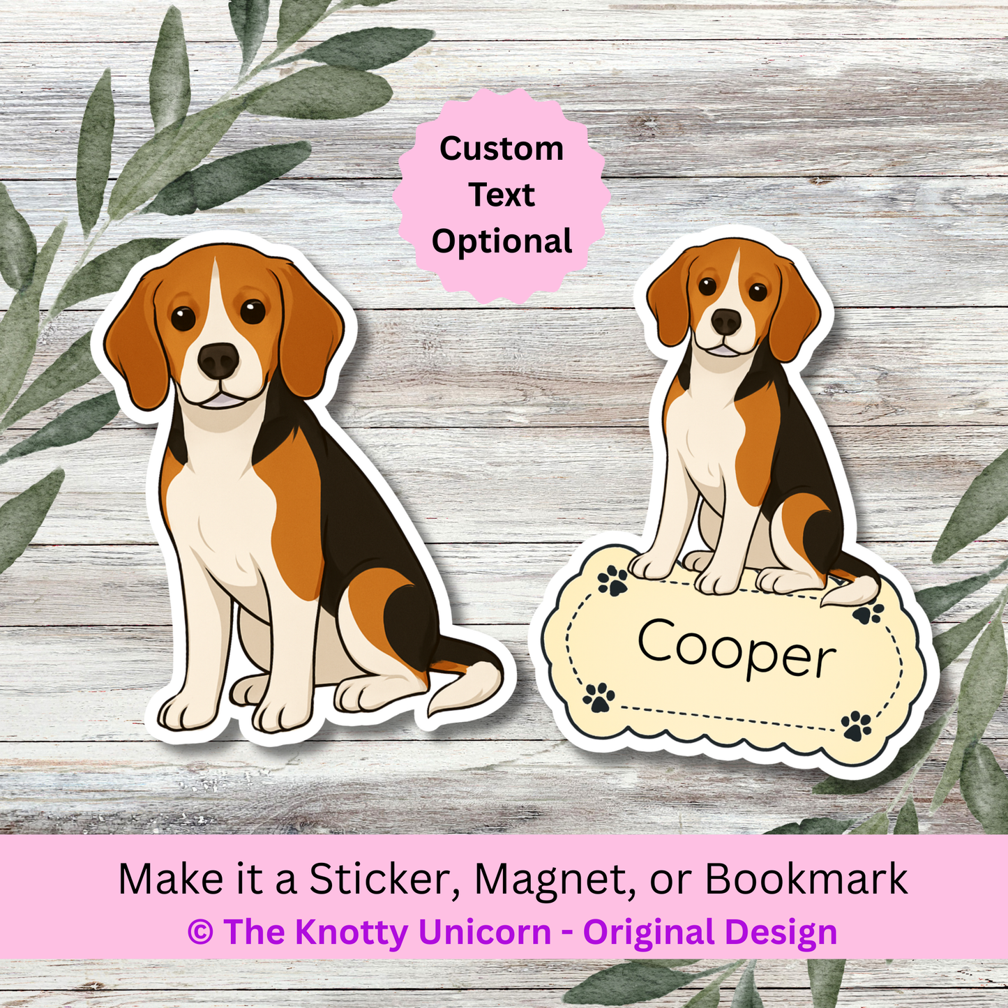Personalized Beagle Dog Sticker - Chocolate Tri-color