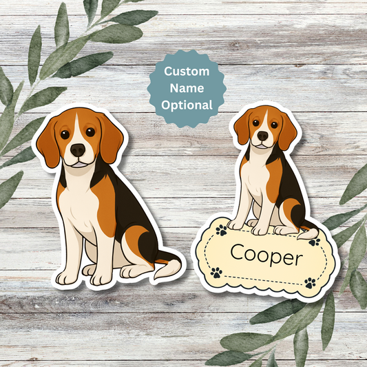 Autocollant personnalisé pour chien Beagle - Chocolat tricolore | Personnalisable avec votre nom